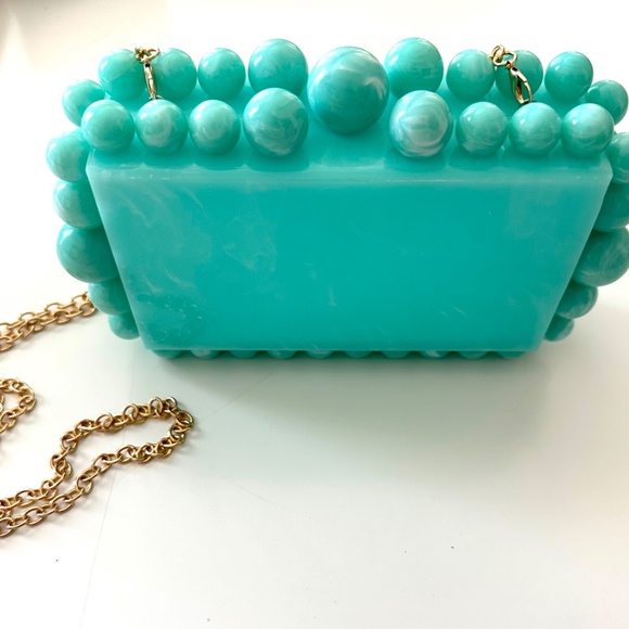 Acrylic Box Couch Bag With Gold Chain - Aqua Color - Picture 4 of 5